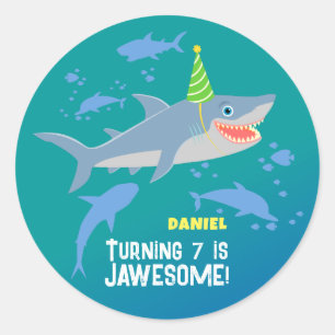 Smiling shark under the sea boy Birthday Party Classic Round Sticker