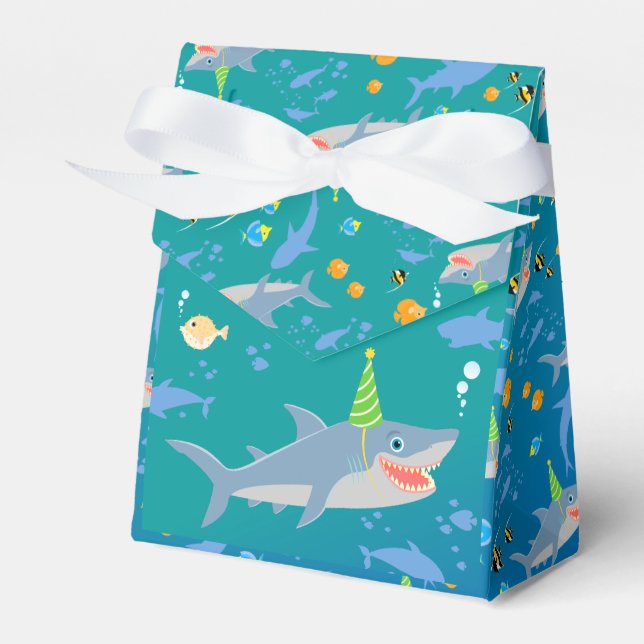 Smiling shark under the sea boy Birthday Party Favour Box (Front Side)