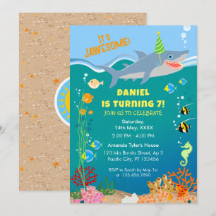 Smiling shark under the sea boy Birthday Party Invitation