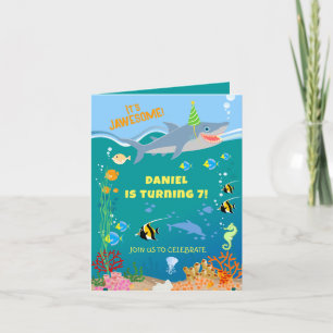 Smiling shark under the sea boy Birthday Party Invitation