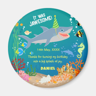 Smiling shark under the sea boy Birthday Party Magnet