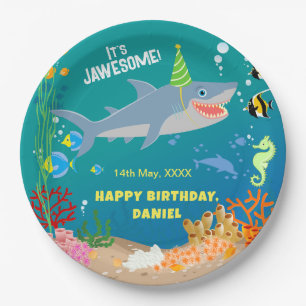 Smiling shark under the sea boy Birthday Party Paper Plate