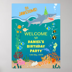 Smiling shark under the sea boy Birthday Party Poster