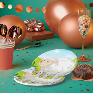Smiling Sheep in Sunny Countryside Paper Plate