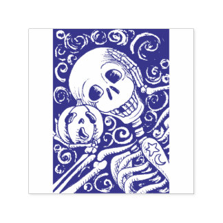 SMILING SKELETON & HIS JACK O LANTERN, HALLOWEEN SELF-INKING STAMP