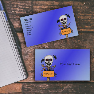 Smiling Skull Tree Branch Limbs Orange Sign Business Card