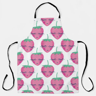 Smiling sleeping strawberries, cute pattern. apron