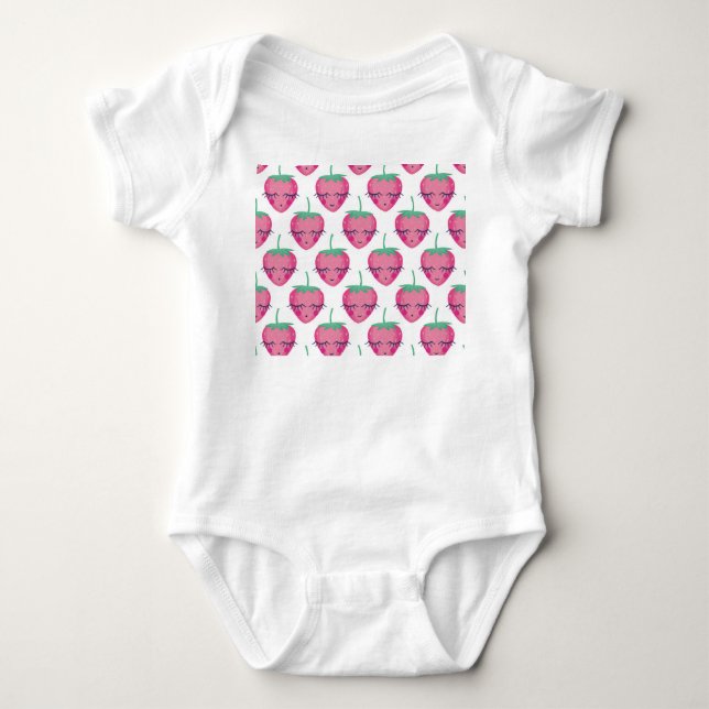Smiling sleeping strawberries, cute pattern. baby bodysuit (Front)