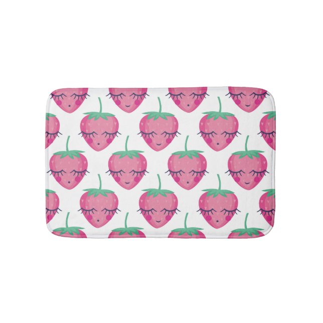 Smiling sleeping strawberries, cute pattern. bath mat (Front)