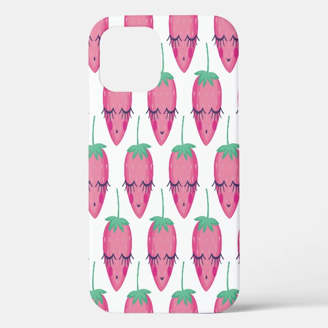 Smiling sleeping strawberries, cute pattern. Case-Mate iPhone case (Back)