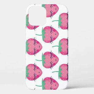 Smiling sleeping strawberries, cute pattern. iPhone 12 case