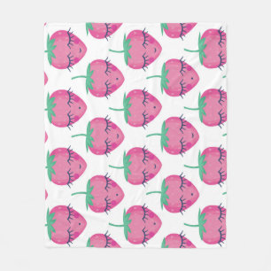 Smiling sleeping strawberries, cute pattern. fleece blanket