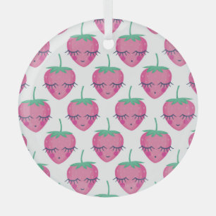 Smiling sleeping strawberries, cute pattern. glass tree decoration