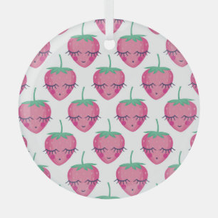 Smiling sleeping strawberries, cute pattern. glass tree decoration