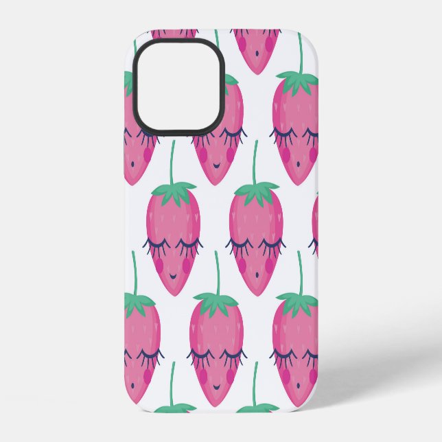 Smiling sleeping strawberries, cute pattern. iPhone case (Back)