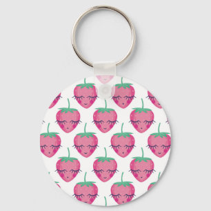 Smiling sleeping strawberries, cute pattern. key ring