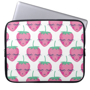Smiling sleeping strawberries, cute pattern. laptop sleeve