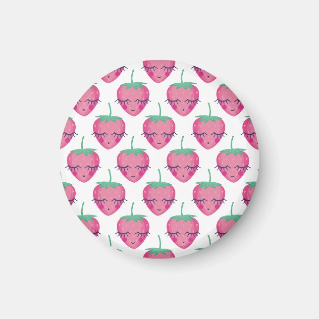 Smiling sleeping strawberries, cute pattern. magnet (Front)
