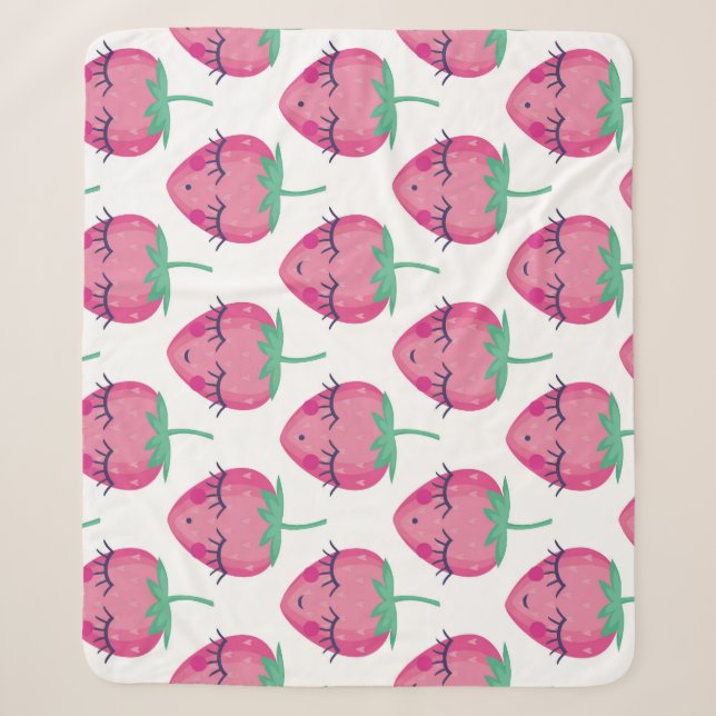 Smiling sleeping strawberries, cute pattern. sherpa blanket (Front)