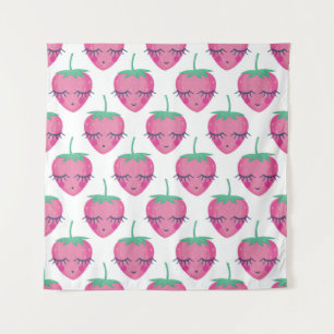 Smiling sleeping strawberries, cute pattern. tapestry