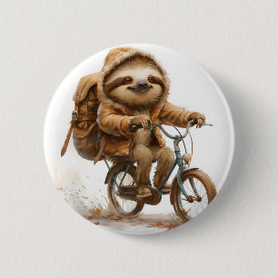 Smiling Sloth Cyclist 6 Cm Round Badge