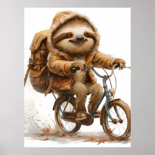 Smiling Sloth Cyclist Poster (Front)
