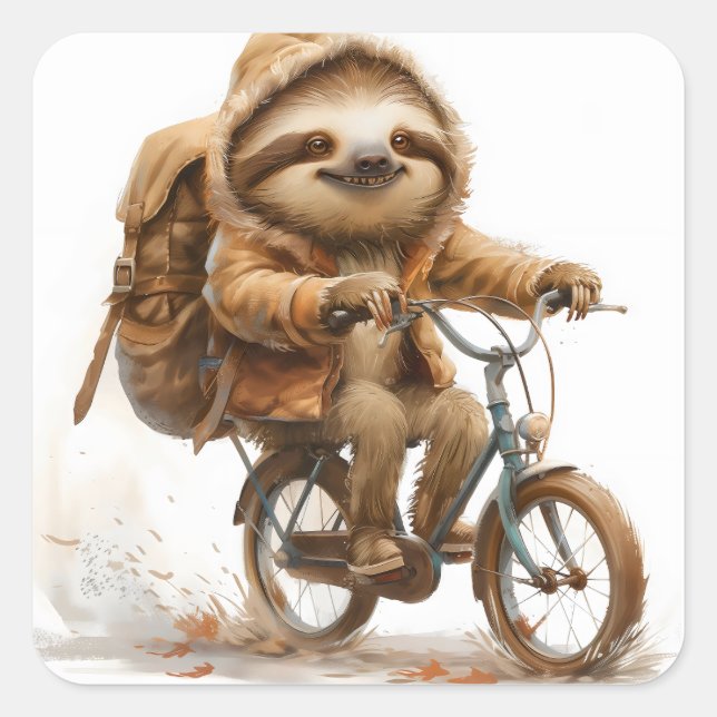 Smiling Sloth Cyclist Square Sticker (Front)