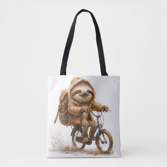 Smiling Sloth Cyclist Tote Bag (Front)