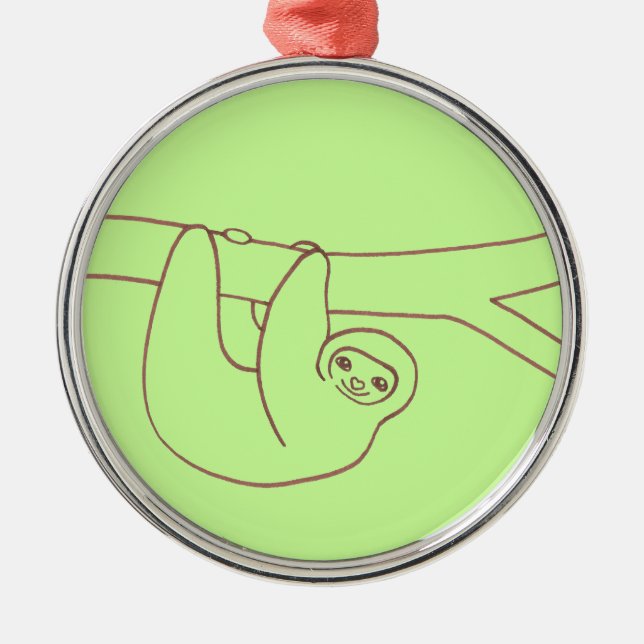 Smiling Sloth Hanging from a Tree Metal Tree Decoration (Front)