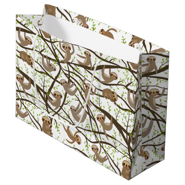 Smiling Sloth Pattern Large Gift Bag (Front Angled)