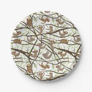 Smiling Sloth Pattern Paper Plate