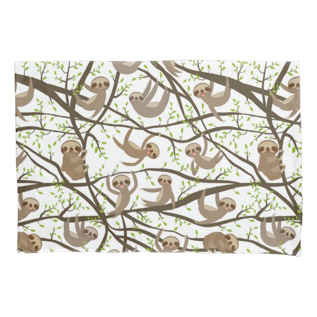 Smiling Sloth Pattern Pillowcase (Front-Left)