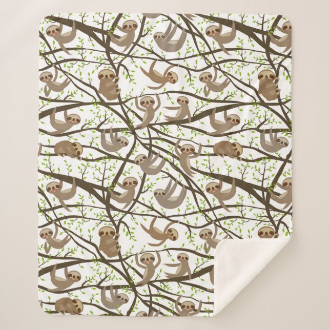 Smiling Sloth Pattern Sherpa Blanket (Front)