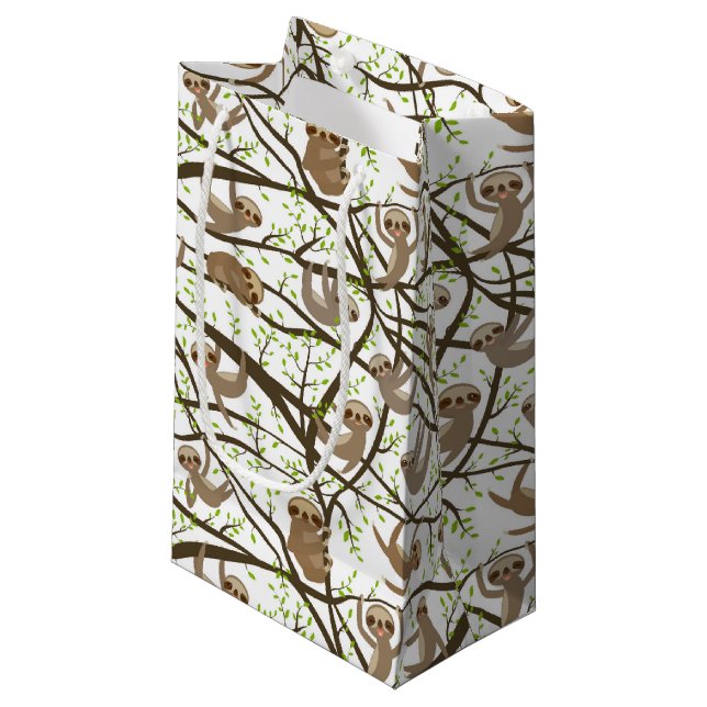 Smiling Sloth Pattern Small Gift Bag (Front Angled)