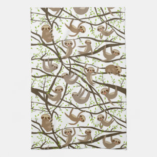 Smiling Sloth Pattern Tea Towel