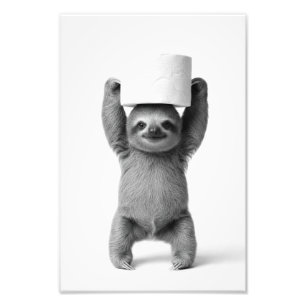 Smiling Sloth Triumphantly Lifts Toilet Paper Roll Photo Print
