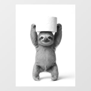 Smiling Sloth Triumphantly Lifts Toilet Paper Roll Window Cling