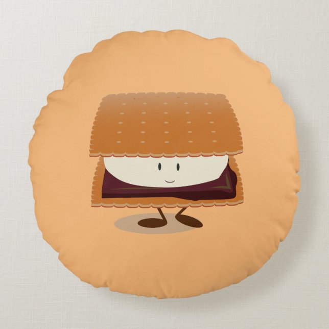 Smiling S'more Food Round Pillow (Front)