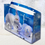Smiling Snowman Add Name Christmas Snow Large Gift Bag<br><div class="desc">Smiling Snowman Add Name Christmas Snow Large Gift Bag</div>