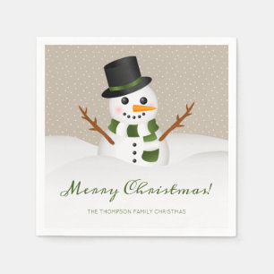 Smiling Snowman And Personalizable Name Christmas Napkin