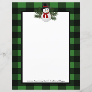 Smiling Snowman Buffalo Plaid Paper Stationery