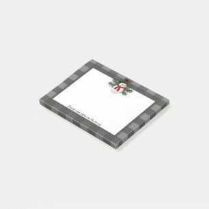 Smiling Snowman Buffalo Plaid Personalised Post-it Notes