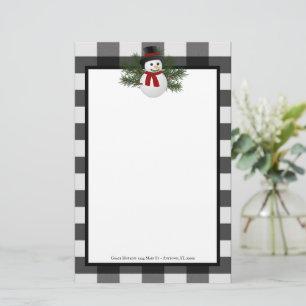 Smiling Snowman Buffalo Plaid Personalised Stationery