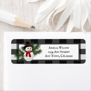 Smiling Snowman Buffalo Plaid Return Address
