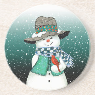 Smiling Snowman, Cardinal in a Snowstorm Coaster
