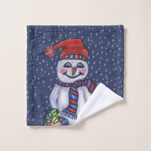 Smiling Snowman Carrot Nose Hat Scarf String Light Wash Cloth