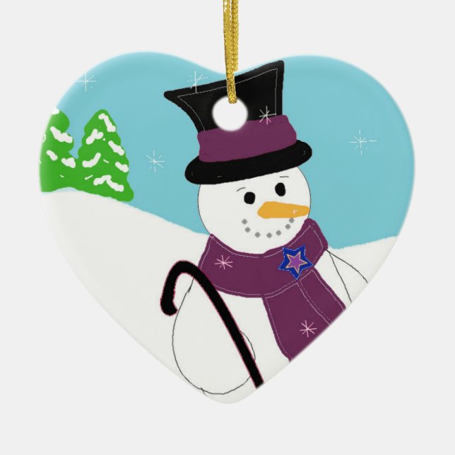 Smiling Snowman Ceramic Tree Decoration (Front)