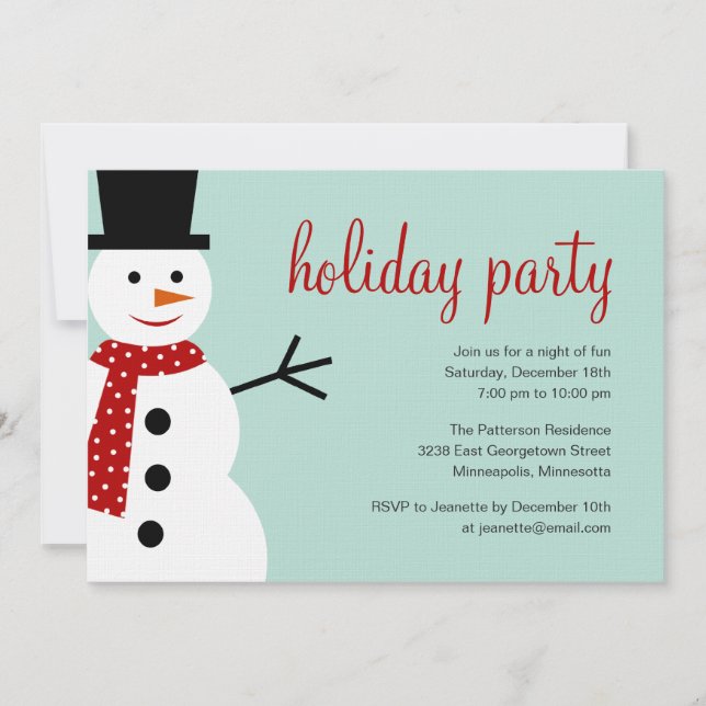 Smiling Snowman Christmas/Holiday Party Invitation (Front)