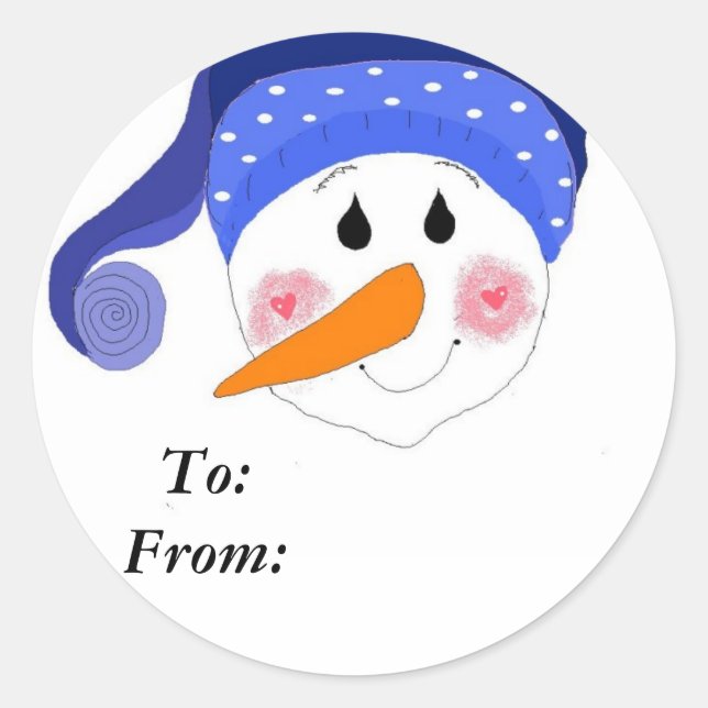 Smiling Snowman Classic Round Sticker (Front)