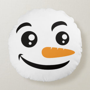 Smiling Snowman Face Round Cushion